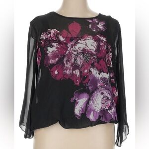 dressbarn Black, Pink, and Purple Floral Blouse